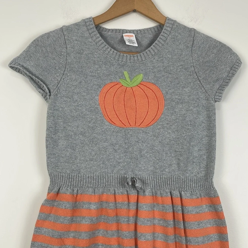 Gymboree Happy Harvest Gray Knit Sweater Dress Girl’s 12 Pumpkin Fall Halloween